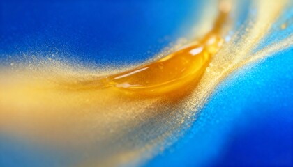 Abstract close-up of vibrant blue and gold fluid art