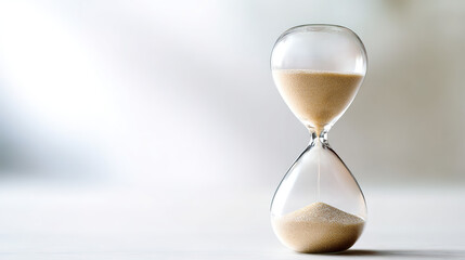 expiration. An hourglass with all sand in the bottom half, a minimalist still life. wellbeing guides, coaching materials, designed for mental health education and mindfulness programs.
