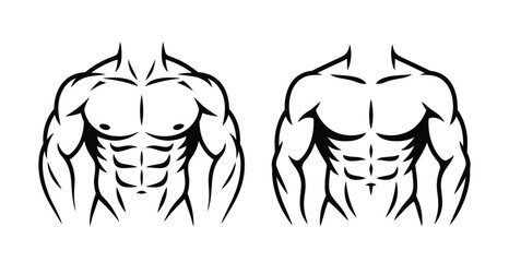 Two muscular male torso illustrations with defined abs and biceps in silhouette mode silhouette