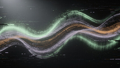 Abstract wave background with digital particles and glitch effect