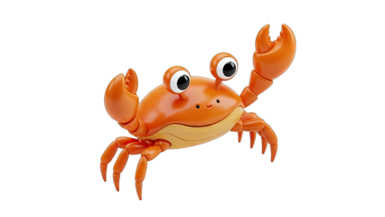 Cartoon Crab Waving on White Background
