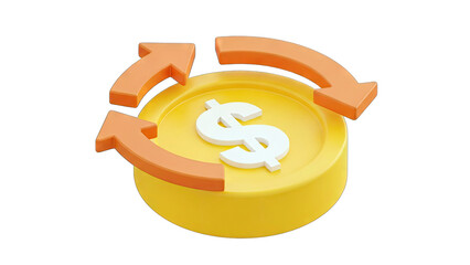 Dollar Coin Rotating with Arrows on White
