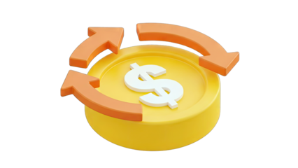 Dollar Coin Rotating with Arrows on White