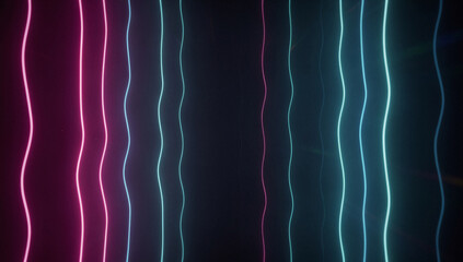 Neon glowing wavy lines against a dark background