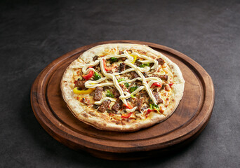 pizza on a wooden board