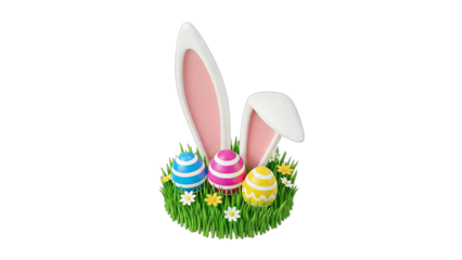 Easter Bunny Ears and Eggs in Grass