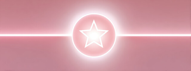 Glowing star symbol is centered within circular shape, surrounded by soft pink light effect against white background. design conveys sense of modernity and creativity