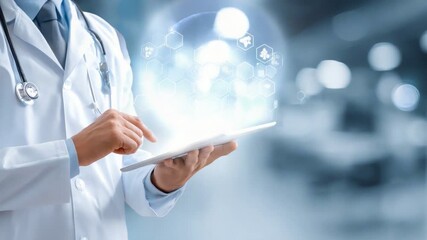 A medical professional using a tablet in a modern healthcare setting, integrating technology with patient care for efficient communication and data management. - Powered by Adobe