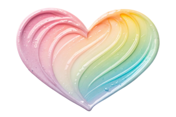 transparent pastel rainbow gel. smear paint isolated on transparent background. heart shape