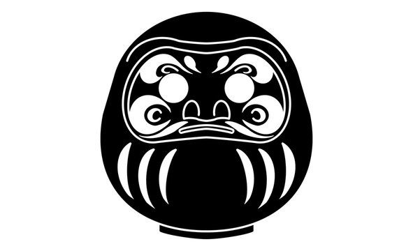 縁起物の達磨・白黒イラストアイコン素材