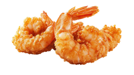 Breaded fried shrimp showcasing its crispy golden coating and tender texture, perfect for seafood dishes, appetizers, and culinary presentations isolated on white background
