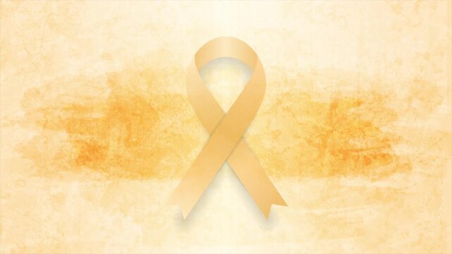 Orange ribbon for leukemia awareness month on blots grunge background, symbolizing hope and support. Seamless looping glitch motion design. Video animation Ultra HD 4K 3840x2160