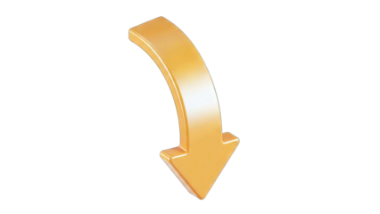 Golden Arrow Pointing Down on White Background