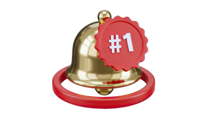 Golden Bell with Number One Badge on White Background