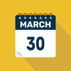 march 30 calendar icon vector illustration with design