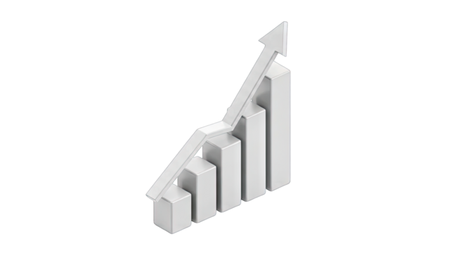 Growing Bar Chart with Arrow on White - Powered by Adobe