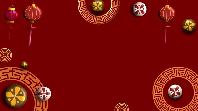 Red Background Gold Pattern Lantern Festive Border Elements