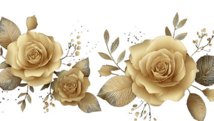 Elegant golden roses and leaves border, perfect for invitations