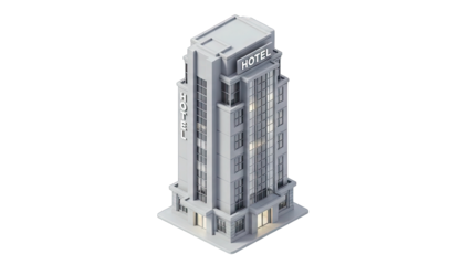 Isometric Hotel Building on White Background