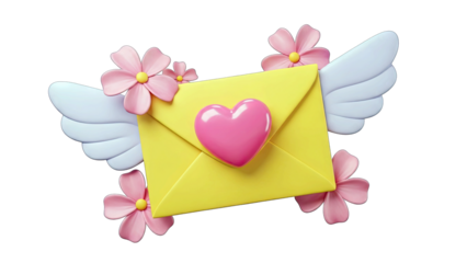 Love Letter with Wings and Flowers on White