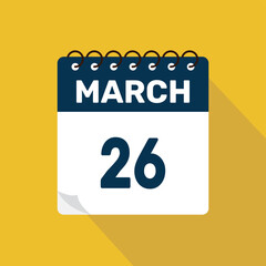 march 26 calendar icon vector illustration with design