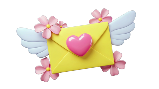 Love Letter with Wings and Flowers on White - Powered by Adobe
