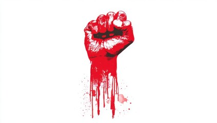 logo design, a vector graphic depicting an arm with red paint dripping off the wrist and fist in front of a white background