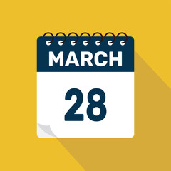 march 28 calendar icon vector illustration with design