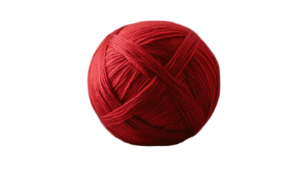 Red ball of knitting thread isolated on white background, showcasing its soft texture, yarn details, and vibrant color, ideal for crafting, sewing, knitting visuals, and creative design elements