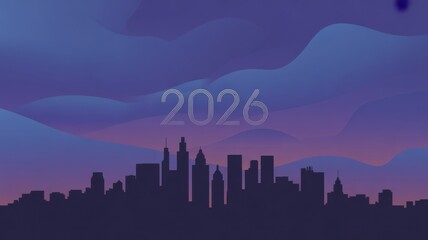 Obraz premium City skyline silhouette with gradient sky backdrop for year 2026 eve