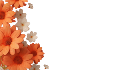 Delicate orange and white blossoms adorn a dark background with a soft artistic flair
