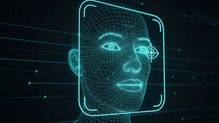 Digital face recognition technology scanning a human profile
