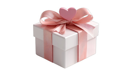 Obraz premium A white gift box with a pink ribbon and heart embellishment