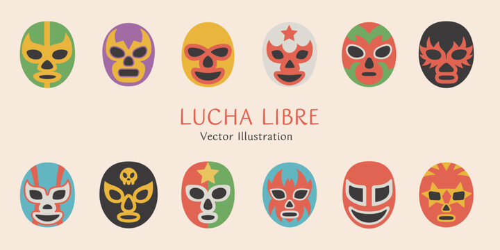 Lucha Libre masked men vector illustration set