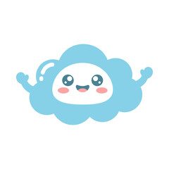 Happy cartoon light blue cloud with arms raised vector illustration for cheerful weather and positive design elements