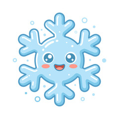 Adorable cartoon blue snowflake with happy smiling face vector illustration for winter, cold weather, and Christmas design