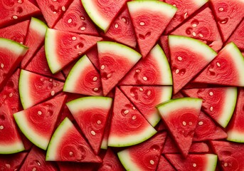 Vibrant Red Watermelon Slices Arranged in a Delicious and Refreshing Pattern.