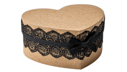 Heart-shaped gift box with black lace trim and bow