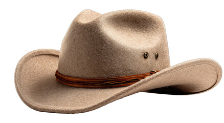 A light brown felt hat with a wide brim and decorative band