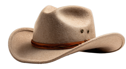 A light brown felt hat with a wide brim and decorative band