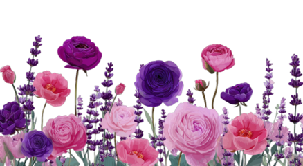 A beautiful floral arrangement featuring vibrant roses and lavender in shades of purple and pink