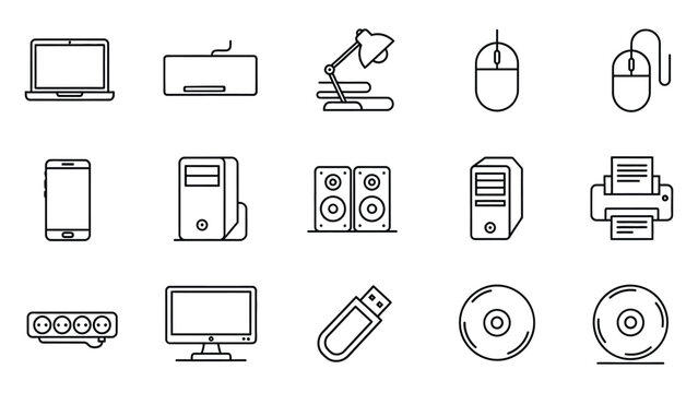 Collection of various computer and technology icons on