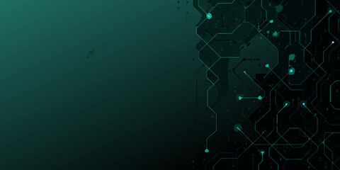 Dark green circuit board design with empty space for text or graphic