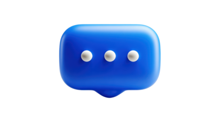 Blue 3d chat bubble icon symbolizing digital communication, online messaging, typing status, user interaction, pending reply, and active conversation on a transparent background, png