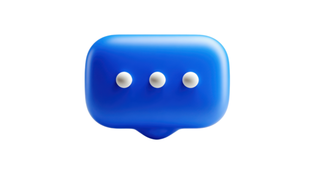 Blue 3d chat bubble icon symbolizing digital communication, online messaging, typing status, user interaction, pending reply, and active conversation on a transparent background, png - Powered by Adobe