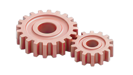 Pink Gears Interlocking on White Background