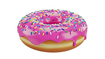 Pink Frosted Donut with Sprinkles on White Background