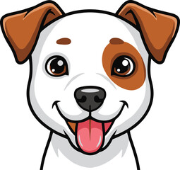 Happy cartoon dog with brown ears and white face, smiling puppy character for kids, pet branding, and playful design themes