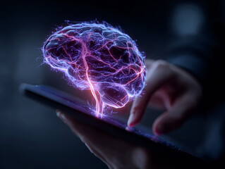 Artificial Intelligence Brain Concept on Tablet