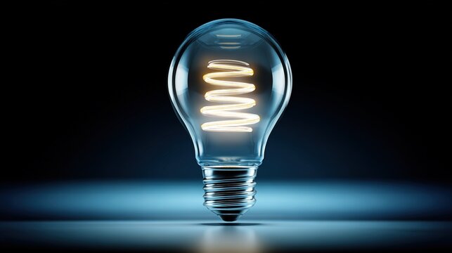 subduers. A glowing lightbulb with visible filament, centered in a dark studio setting. product launch decks, UI/UX mockups, designed for product launches and innovation pitches.